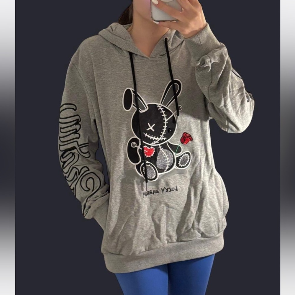 Gray Graphic Hoodie Sweater